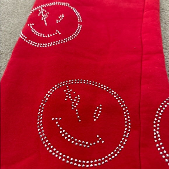 RETROVERT ALL OVER SMILEY FACE IN RHINESTONE RED JOGGERS MEN SIZE LARGE Y2K - Picture 2 of 12
